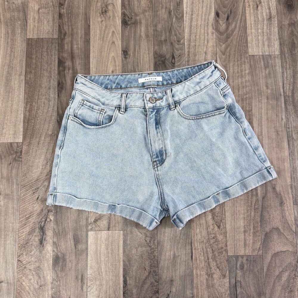 PacSun Light Wash 100% Cotton Rigid High Rise Roll Cuff Mom Shorts Size 27
